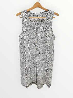 J Valdi Womens Tank Dress Swim Cover-up Button-Down Animal Print Ivory/Black XL